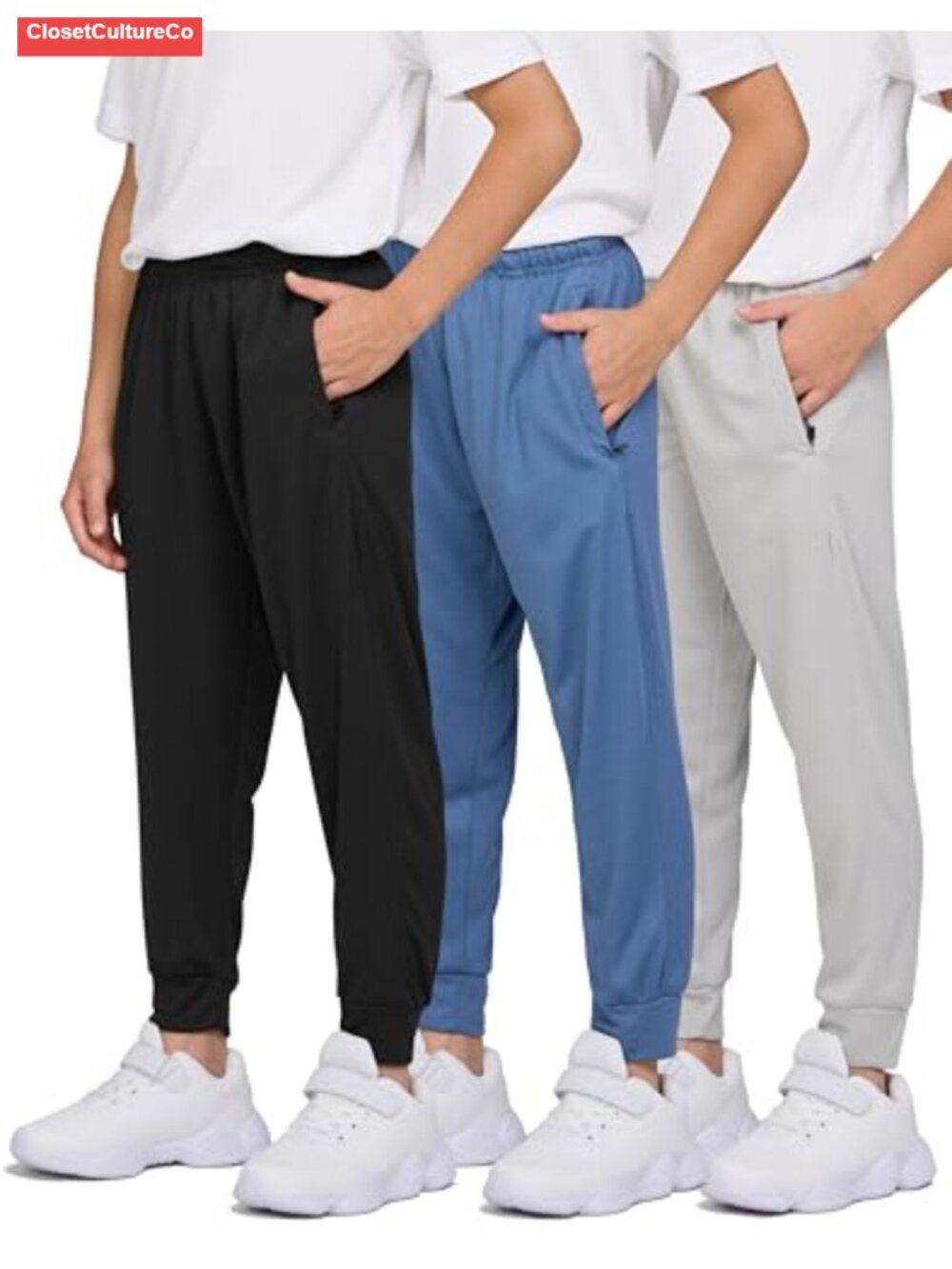 Boys 3 Pack Mesh Sweatpants Joggers Zip Pockets Lightweight